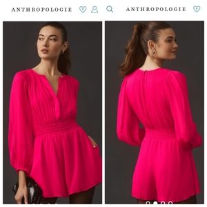 Anthropology Long-Sleeve Somerset Romper with pockets pink new without t…